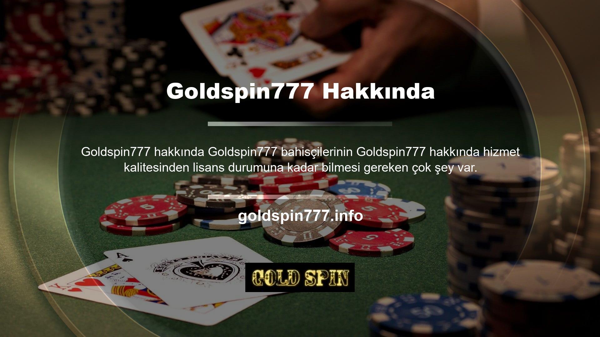 Goldspin777 web sitesi genel olarak mükemmel hizmet özelliklerine sahip önde gelen sitelerden biridir